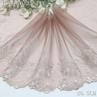 Dentelle brodée florale brillante personnalisée, garniture en dentelle argentée, 20 cm, beige jaune doux, tulle brodé, dentelle en encaje pour vêtements et accessoires