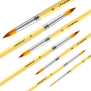 Vente en gros de pinceaux de peinture en Nylon pour aquarelle, ensemble de pinceaux de peinture d'artiste acrylique de forme ronde en bois jaune - Product Image 4