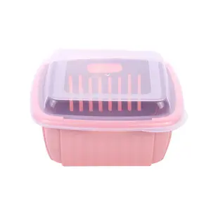 WDD596-cesta de drenaje de plástico multifuncional, cesta de drenaje de doble capa con cubierta, caja de almacenamiento para refrigerador