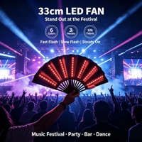 Kipas Tangan Bambu Besar Bergaya Musik dengan Tulang Bambu, Dilengkapi Lampu LED Ramah Lingkungan 33cm, untuk Pesta