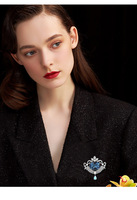 TIANSHE Broche Vintage en Cristal Bleu, Accessoire de Mode Industriel pour Costume