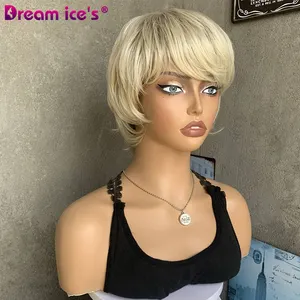 梦想。ICE'S高品质合成纤维单丝金发假发，适合白人女性