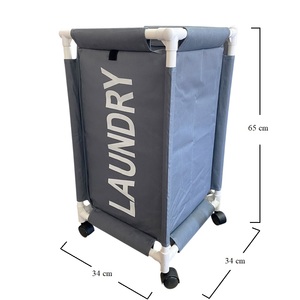 Panier à linge pliable 34x34x65 cm avec roulettes, tissu imperméable, chariot pour le linge - Product Image 2