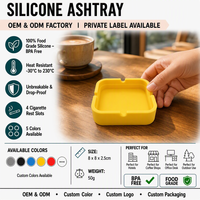 Cendrier carré en silicone personnalisé avec logo, anti-chute, léger, lavable, résistant à la chaleur, antidérapant, pour cigares, café, bureau, OEM, ODM
