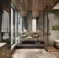 Comptoir en marbre épaissi de style italien haut de gamme série grise avancée vanité de salle de bain double flottante
