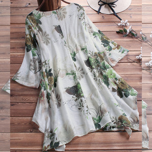 2025 nuovi arrivi <span class=keywords><strong>blusa</strong></span> ampia in lino da donna con bottoni a V con <span class=keywords><strong>stampa</strong></span> <span class=keywords><strong>floreale</strong></span> taglie forti manica lunga - Product Image 3