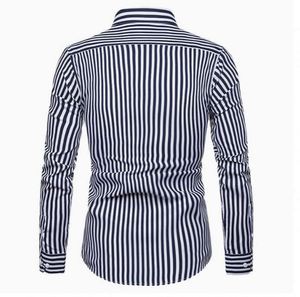 เสื้อเชิ้ตแขนยาวผู้ชาย I-0512 รุ่นสปริง/ออทั่ม ทรงเข้ารูปทันสมัย สไตล์ลำลองสำหรับวัยรุ่น เสื้อเชิ้ตผู้ชายลายทาง - Product Image 4