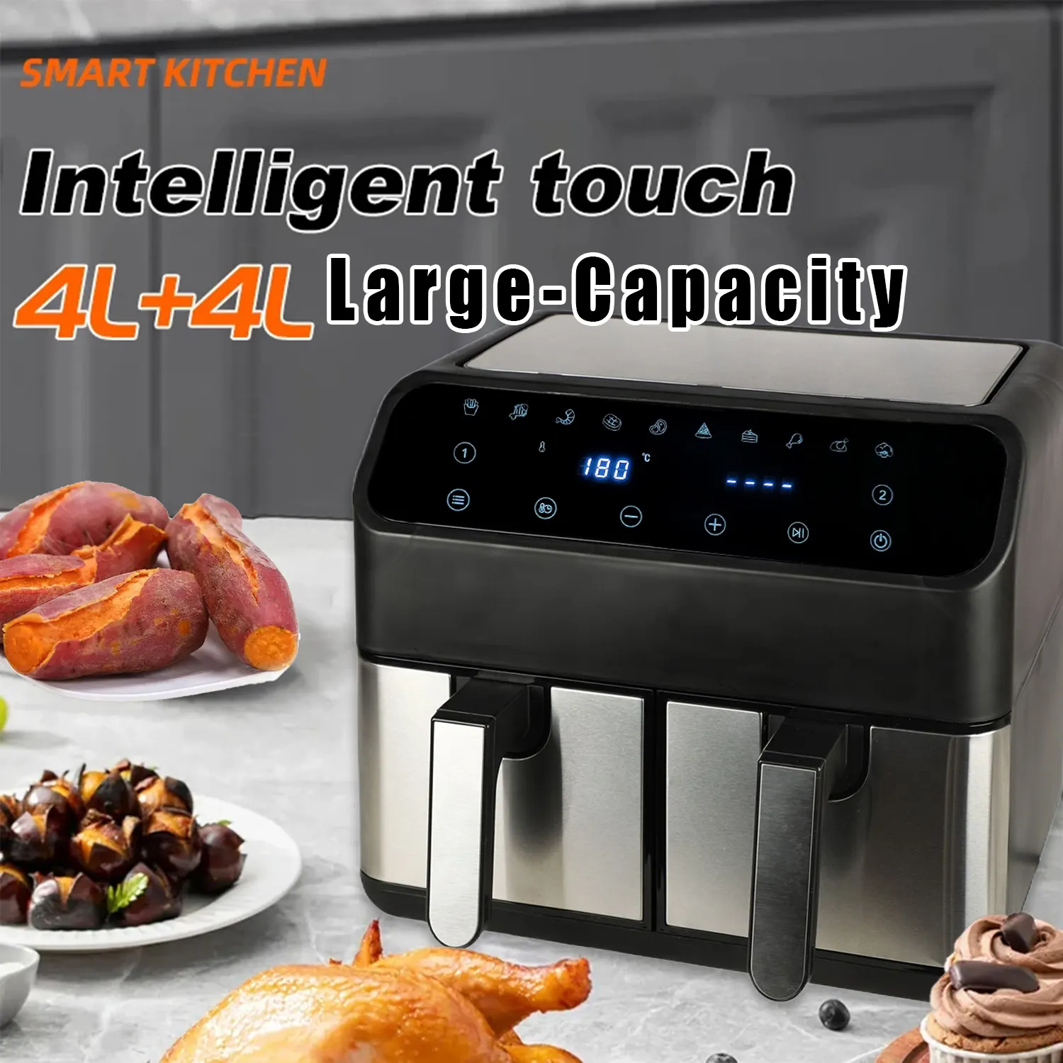 Dual Basket Air Fryer large Capacity freidora de aire Oil Free LED Display Digital Air Fryer with Two Cooking Zones
