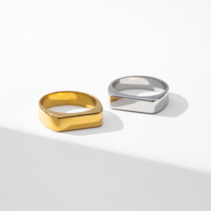 Anillo de Acero Inoxidable con Baño de Oro de 18K PVD, Minimalista, Personalizado, con Logotipo Grabado, Geométrico, para <span class=keywords><strong>Mujer</strong></span>, YF2734, Resistente al Deslustre - Product Image 6