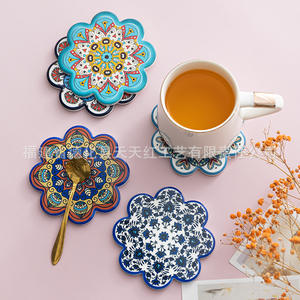 แผ่นรองแก้วเซรามิกเทียนหงรูปทรงดอกไม้ แผ่นกันความร้อนสำหรับรองถ้วยชา ลายจีนแบบกลม - Product Image 1