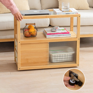 <b>Sofa</b> <b>Side</b> Cabinet With Storage Shelf Glass Top Wooden Living Room <b>Table</b> For Small Space - Product Image 4