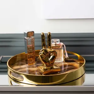 Top Luxus Fabrik benutzer definierte Super hochwertige moderne Kunst Gold Serviert ablett dekorative Bett Eitelkeit Tablett
