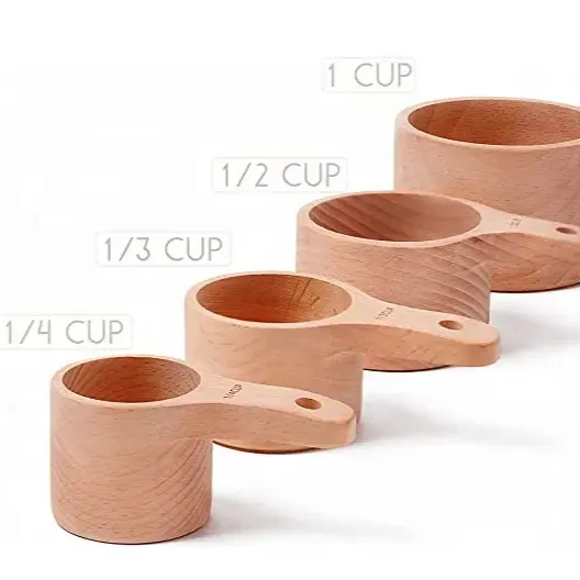 Деревянные мерные чашки из бука, лакированные 4 размера, набор мерных чашек ручной работы из натурального дерева, мерные чашки