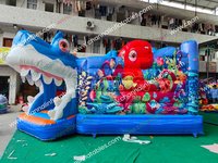 Combo Thème Sous-Marin : Parc de Toboggans Requin, Parcours de Roues, Château Gonflable Thème Anime, Mur d'Escalade Commercial, pour Fêtes Promotionnelles et Location