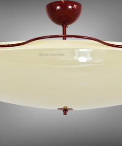 Plafonnier Saucer moderne du milieu du siècle, lampe vintage italienne à montage encastré, abat-jour en verre crème, luminaire rétro pour salon - Product Image 5