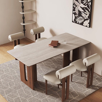 Ensemble de table à manger en bois massif et pierre frittée French Cream, table rectangulaire en noyer pour 4 chaises, mobilier de salle à manger pour 6 personnes