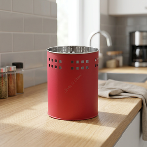 Organizador de herramientas de cocina de acero inoxidable pesado de primera calidad Diseño elegante clásico con color de textura roja para almacenamiento - Product Image 3