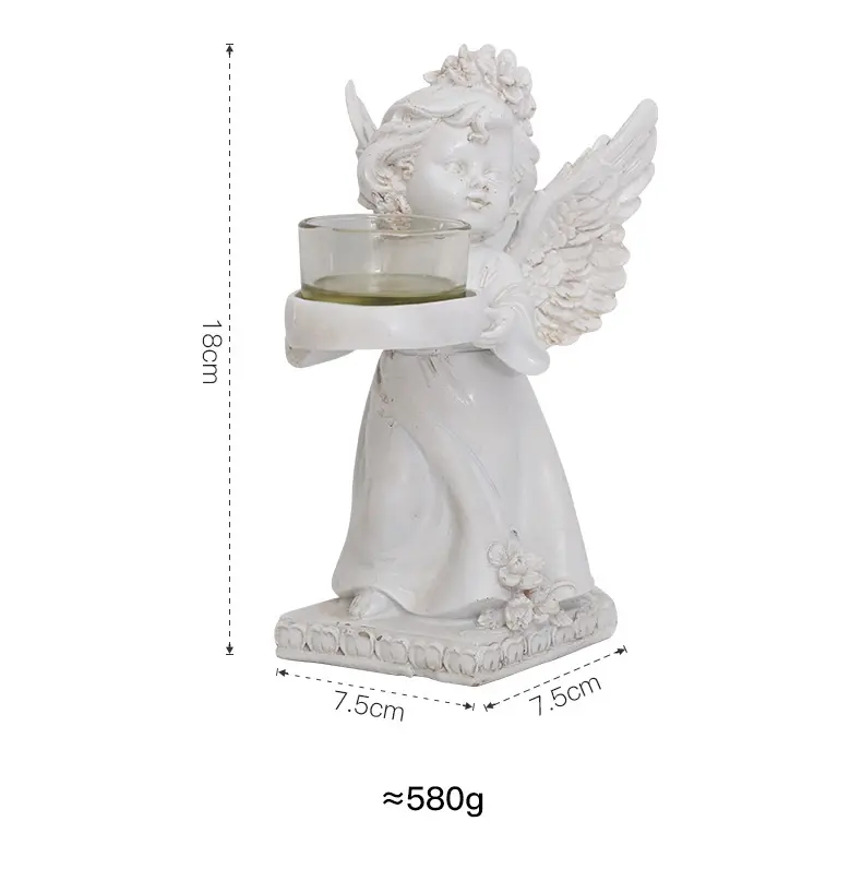 2022 NEW HOT SELLING ITEM RESIN SITTING ANTIQUE WHITE CUTE BIG WING BABY ANGEL HOUSE TABLETOP DECORATIVE CANDLE HOLDER STATUE
