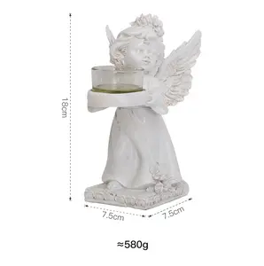 2022新款热销款树脂坐仿古白色可爱大翼婴儿天使屋桌面装饰烛台雕像