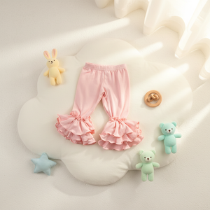 Qingli ODM Custom Soft Cotton Bells Baby Girls Breathable Casual Clothing Solid Ruffle <strong>Leggings</strong> Fall/<strong>Summer</strong> Wholesale Price - Product Image 1