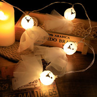Guirlande lumineuse LED fantôme d'Halloween en tulle, à piles, pour décoration intérieure et extérieure, maison, jardin, fête
