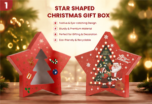 Emballage cadeau de Noël en forme d'étoile rouge avec fenêtre transparente en PVC, impression festive et logo personnalisé pour boîte à bonbons, bijoux, cadeaux - Product Image 2