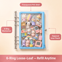 Album de rangement pour capsules de jouets avec classeur à 6 anneaux en PVC transparent et pochette zippée, rechargeable et anti-poussière, pour les collectionneurs de jouets Kawaii Gacha