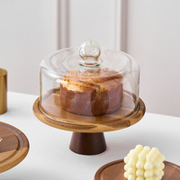 Support à gâteau avec dôme en verre, plateau à gâteau rond en bois d'acacia