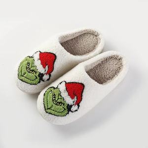 Nouvelle maison noël <span class=keywords><strong>Grinch</strong></span> chaud hiver coton pantoufles Couples hommes et femmes à semelles épaisses chaussures à semelles souples épais antidérapant - Product Image 1