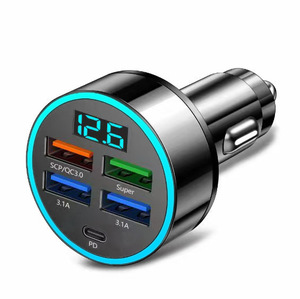 Cargador de Coche con Pantalla Digital de Carga Rápida de 66W, 4 Puertos USB, 1 a 4, 6 en 1, Cargador de Coche Halo para Teléfono Móvil, para <span class=keywords><strong>iPhone</strong></span> 18 17 Samsung S26 Ultra - Product Image 5
