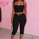 Estate 2 pezzi completi <span class=keywords><strong>donna</strong></span> Casual maglia <span class=keywords><strong>rosa</strong></span> a coste Top e due pezzi Cropped <span class=keywords><strong>pantaloni</strong></span> <span class=keywords><strong>donna</strong></span> - Product Image 3