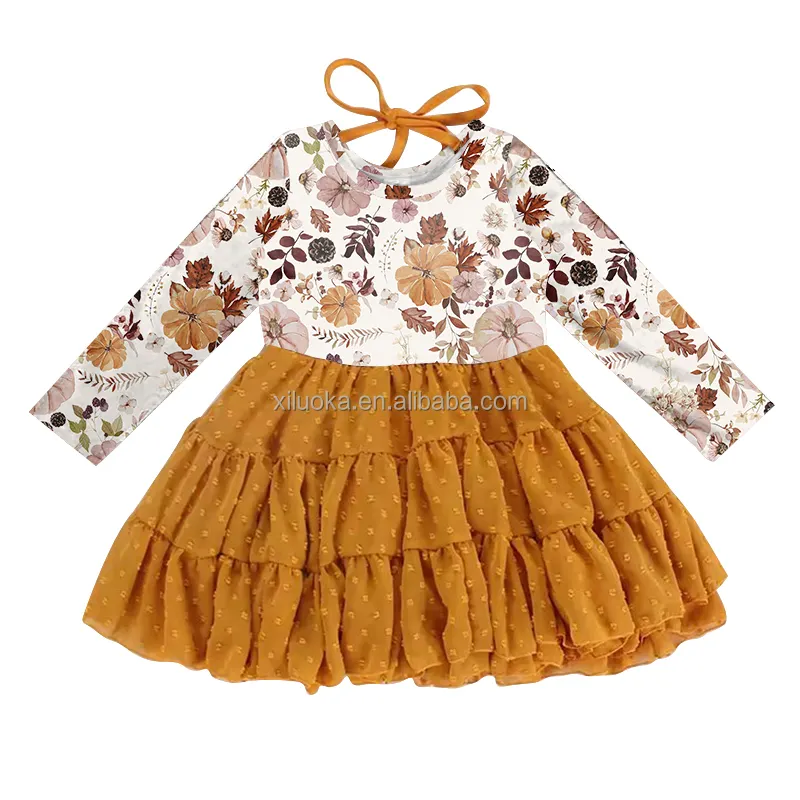 Новое поступление, высококачественное платье для девочек, Осеннее детское Повседневное платье с коротким рукавом и тыквой, в стиле OEM