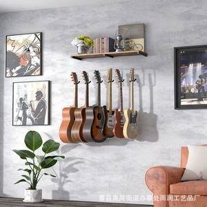 Soporte de pared para guitarra de madera maciza, estante de 2 niveles con ganchos para almacenamiento y exhibición de instrumentos musicales - Product Image 2