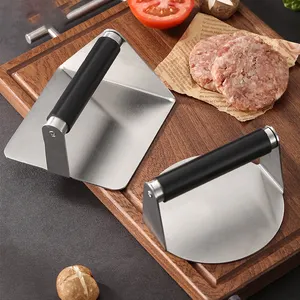 Hot Selling hamburger meat presser square round meat pressing handle mold stainless steel 5.5 Inch Round Burger Smasher