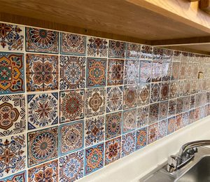 Pegatinas de <span class=keywords><strong>Azulejos</strong></span> Autoadhesivas para Pared, <span class=keywords><strong>Azulejos</strong></span> Mexicanos Rosas Vintage para Cocina, <span class=keywords><strong>Azulejos</strong></span> Adhesivos para Pared - Product Image 1