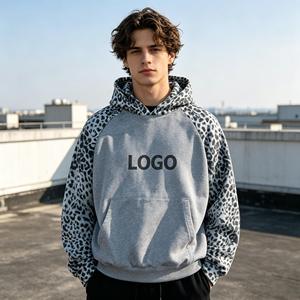 Sweat-shirts pour hommes en patchwork imprimé léopard, fabrication professionnelle, 450 g/m², 100 % coton French Terry, différents styles. - Product Image 3