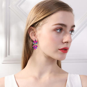 Boucles d'oreilles pendantes Barly Fashion en alliage, 4 couleurs, verre coloré, diamant taille princesse, motif fleur, bijoux pour femme, anniversaire - Product Image 4
