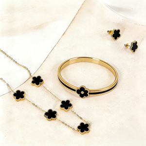 <span class=keywords><strong>Ensemble</strong></span> de bijoux élégant pour femme, collier et boucles d'oreilles en acier inoxydable plaqué or 18 carats, cadeau d'anniversaire - Product Image 4