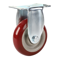 Roues de chariot à roulement à billes double, moyenne capacité, 3, 4, 5 pouces, en polyuréthane rouge et PVC, avec plaque supérieure et frein intégré, capacité totale 150 kg