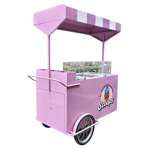 Carrito de Helados con Congelador y Exhibidor, Carrito de Comida Móvil Personalizado, Carrito de Helados con Toldo, Kiosco de Comida Callejera para Café - Product Image 3