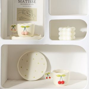 Tasse à café en céramique à motif de <span class=keywords><strong>cerises</strong></span> peintes à la main, style INS, avec plateau, haute valeur chromatique, utilisable au micro-ondes - Product Image 3
