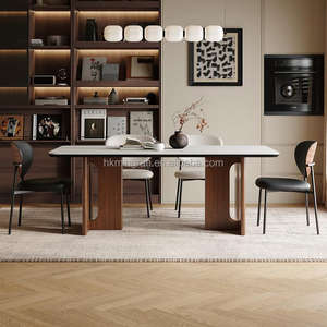 Ensemble de table à manger convertible en bois massif rectangulaire moderne et durable avec 6 chaises, luxe pour hôtel, villa ou appartement - Product Image 1