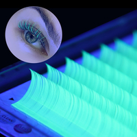 GLAMLASH OEM Extensions de cils longs et naturels en fibre PBT coréenne de 0.07mm, faits à la main, fluorescents dans l'obscurité, néons UV