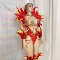 Monokini Bodysuit Fait Main avec Soutien-Gorge à Armatures et String à Plumes pour Costumes de Samba, Carnaval, Spectacles, Parades, Événements, Filles de Spectacle, Jouvert, EDC