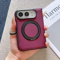 Étui en cuir de luxe avec support magnétique pour iPhone Duo 18, support à anneau pliable, finition mate, protection antichoc douce