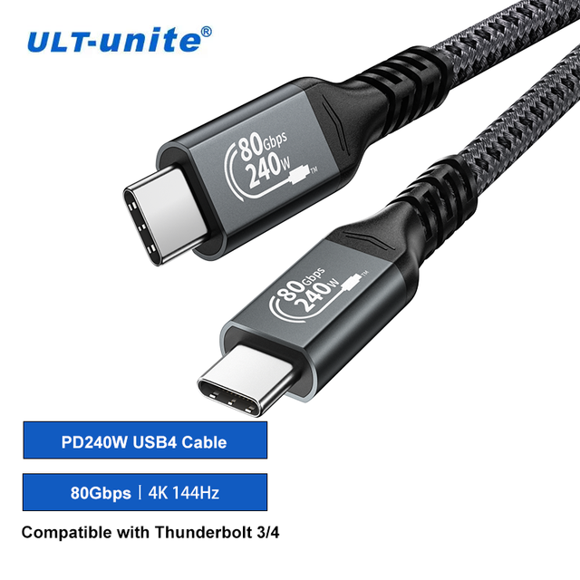 ULT-unite Twisted Pair 0.3m 1m 1.5m 2m Braided USB4 Cabo 80Gbps 4K 144Hz USB Type c Cable 240W for Charging Data Video Transfer