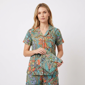 Handmade Cotton High Shorts Pajama Set Elegant Floral Digital Print Front Nightwear Summer Comfortable Stylish Breathable - Product Image 1