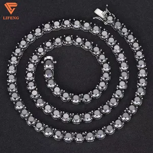 2023 Popular Hiphop Fashion Jewelry 6mm Iced Out Black Diamonds VVS Moissanite 925 Silver Necklace Tennis Ball Chain for Men