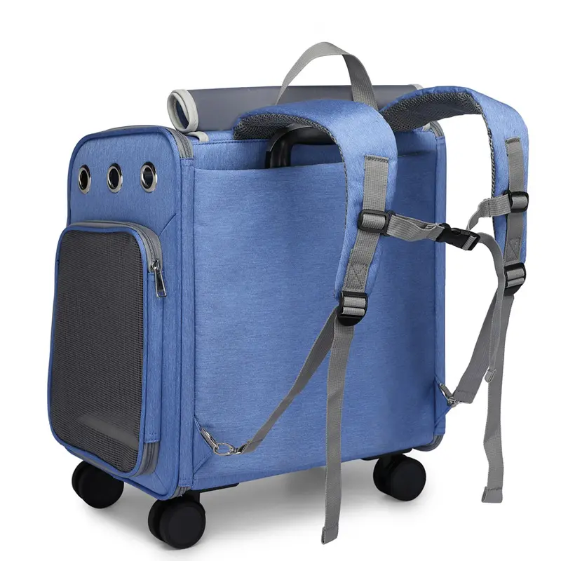 e-commerce Multifunctional Design Trolley Pet Backpack With 4 Universal Wheels Large Space Foldable Dog Travel Backpack Carrier