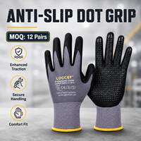 12 paires de gants de travail de sécurité LOCCEF en nitrile micro-mousse, paume enduite, nylon léger, durables, avec grip à pois, gants industriels